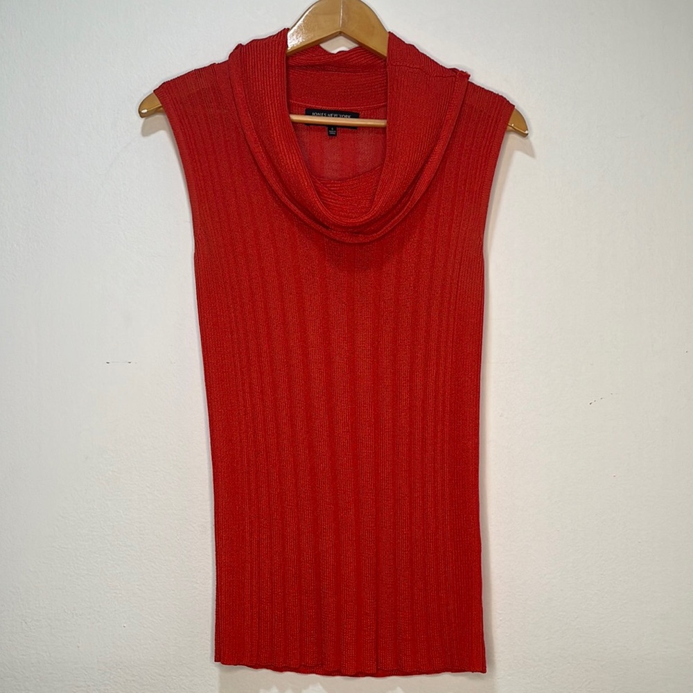 Jones New York Collection Orange Funnel neck knit blouse size small